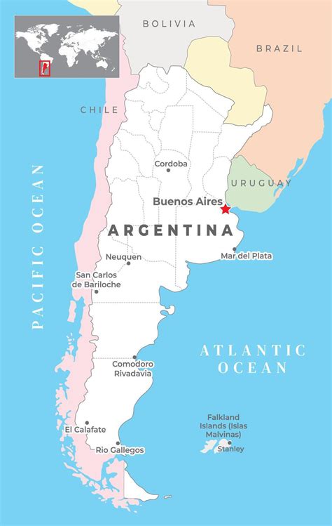 Argentina Political Map with capital Buenos Aires, most important