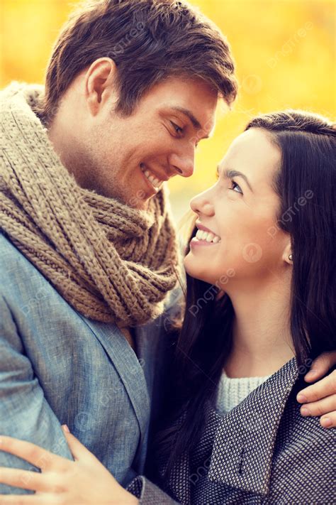 Romantic Couple Kissing In The Autumn Park Weekend Romantic Vacation