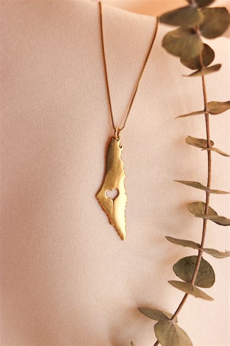 Palestine heart map necklace