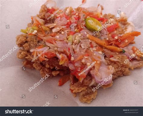 sambal geprek ayam geprek sambal matah popular fusion stock photo