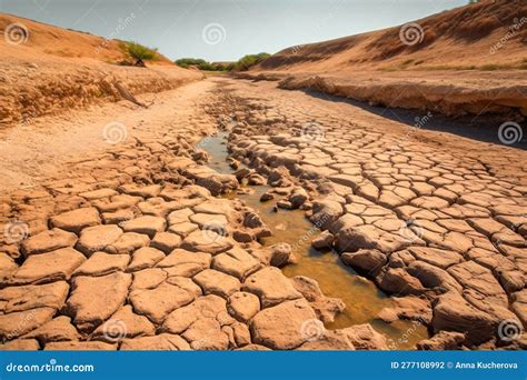 Arid Landscape From Drought And A Flower That Dries Up, Generated By AI