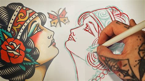How to SKETCH a girl face [Traditional Tattoo Design] - YouTube