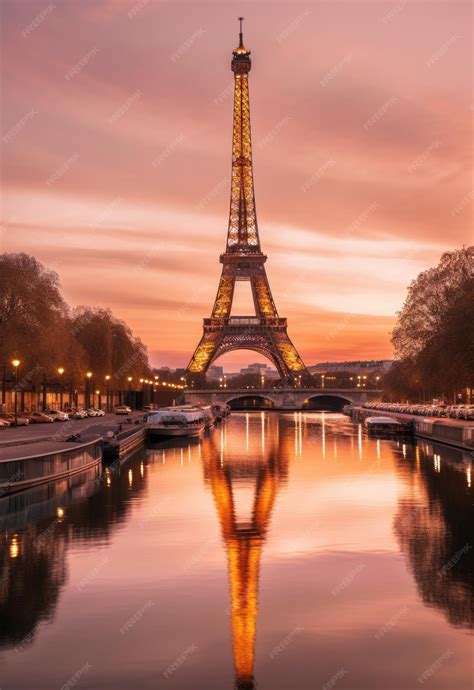 premium ai image eiffel tower  dawn  river  front