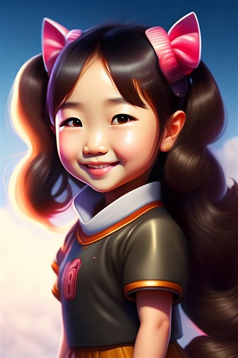 Lexica - Cute and adorable cartoon asian girl, big smile, with high