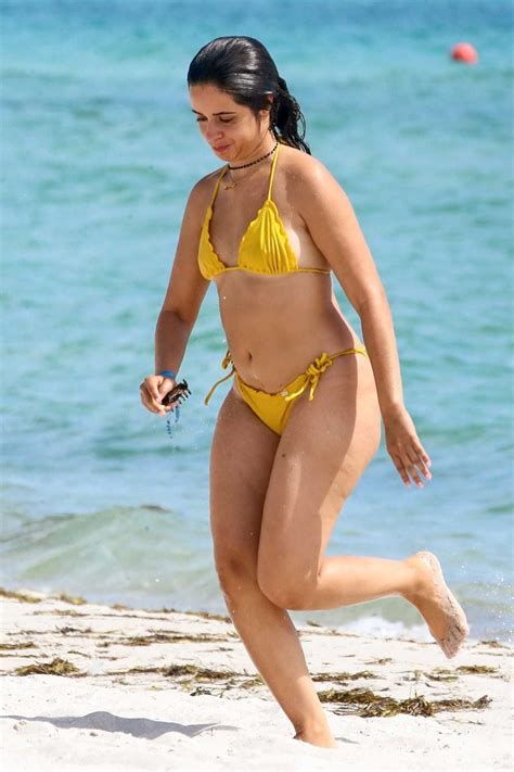 Camila Cabello in a Yellow Bikini on the Beach in Miami 09/20/2021