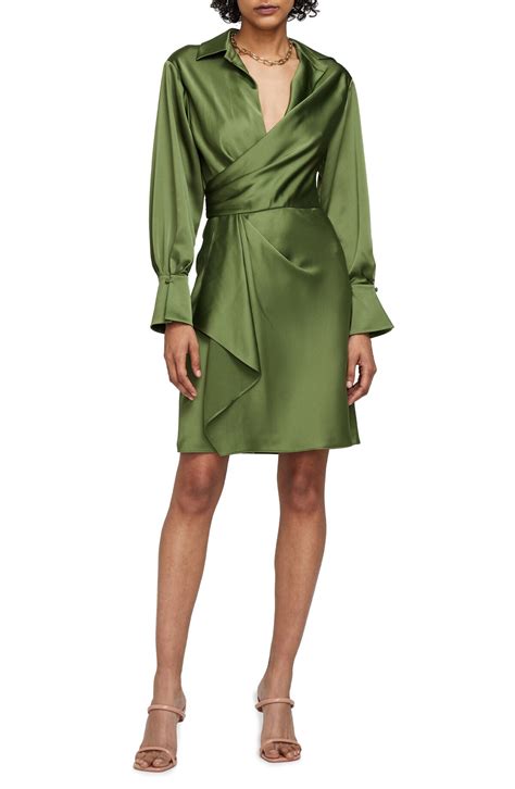 Simkhai Talit Drape Long Sleeve Faux Wrap Dress - Nori | Editorialist