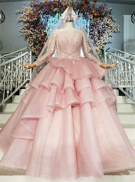 Buy From Pink Ball Gown Tulle Long Sleeve Appliques Princess Prom Dress