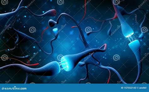 Synapse and Neuron Cells Sending Electrical Chemical Signals. Digital ...