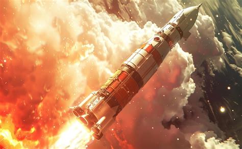 rocket launching  fiery clouds  vibrant sky concept  space