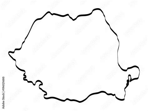 Romania map outline graphic freehand drawing on white background ...