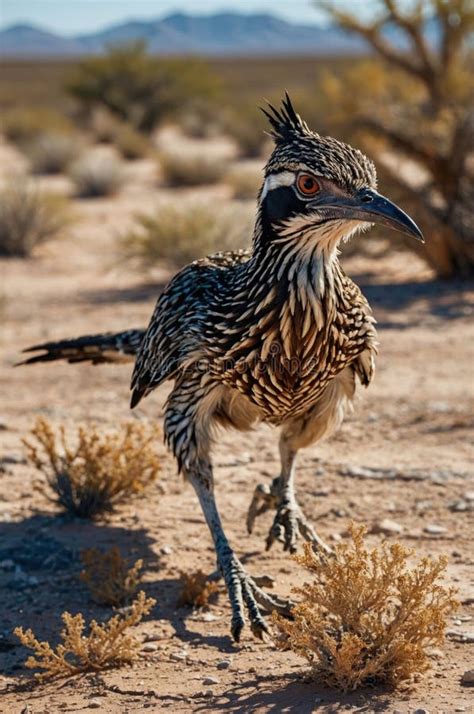 stunning greater roadrunner bird  desert habitat stock illustration