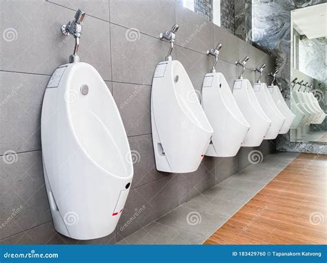 Men`s White Urinals Design, Close Up Row of Outdoor Urinals Men Public ...