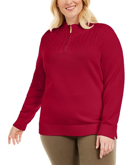 Karen Scott Plus Size Cotton 1/4-Zip Mock-Neck Sweater, Created for