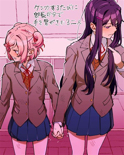 yuri and natsuki (doki doki literature club) drawn by shishima_eichi