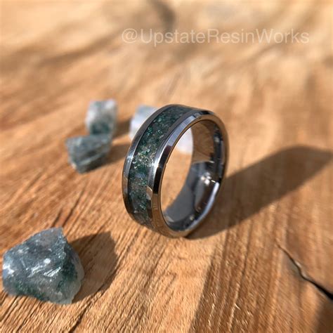 Genuine Moss Agate Ring, Moss Agate Band, Dendritic Moss Agate Ring