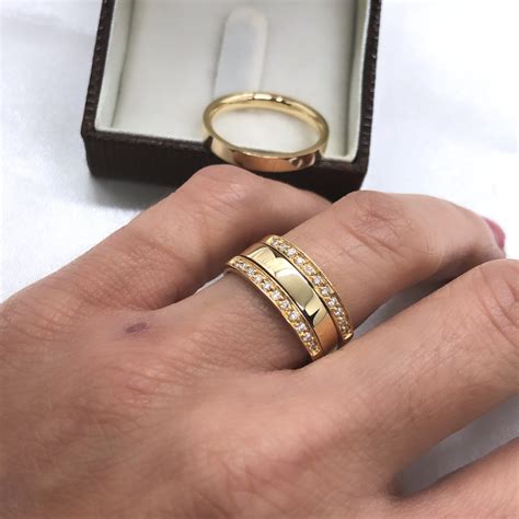 Aliança E Aparador De Ouro - Aparador de Aliança com Pedras Em Ouro 18k/750
