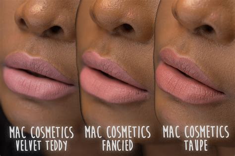 MAC Fancied vs Velvet Teddy vs Taupe comparison on dark skin swatches ...