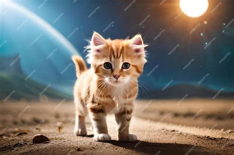 premium photo  cat walking   planet   planet   background