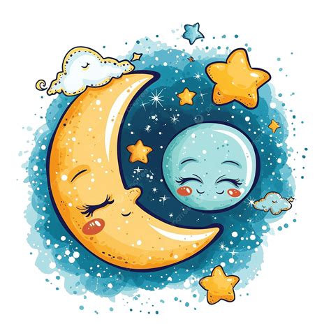 Moon And Star In Kawaii Style, Cute, Kawaii, Moon PNG Transparent Image