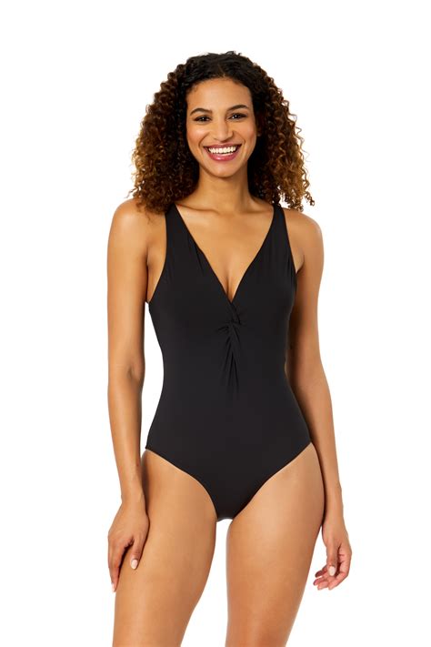 Anne Cole Black Plunge Twist One Piece Swimsuit | Deep Plunge Black Maillot