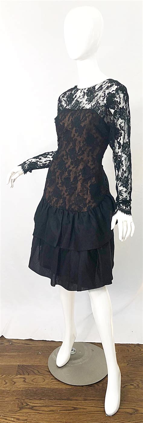1980s Jill Richards Black + Nude Silk Chiffon French Lace Vintage 80s