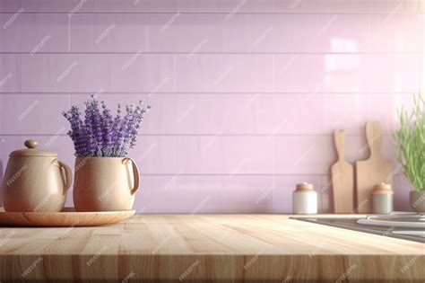 Kitchen wall background in lavender on a tiled countertop | Premium AI ...