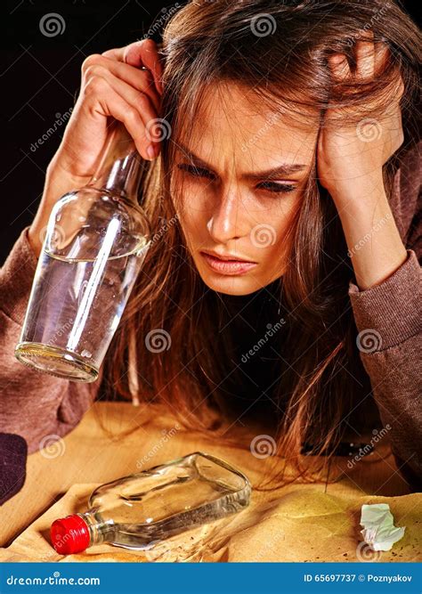 Drunk Girl Holding Bottle Of Vodka. Stock Image - Image of beverage ...
