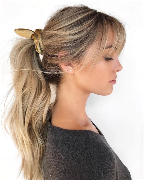 Messy Wavy Ponytail using Velvet Scrunchie with Fringe and Hand Painted ...