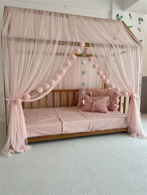 Baby Pink Montessori Bed Curtains, Tulle Canopy, Customized Montessori ...