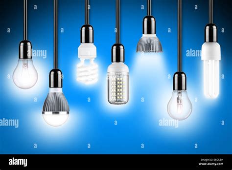 row of different types of glowing light bulbs Stock Photo - Alamy