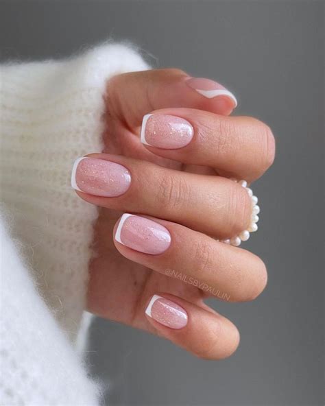🌟 Sparkle with White Glitter French Tip Nails | Short square acrylic ...