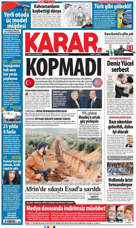 Günlük gazete manşetleri 17-02-2018 - Son Dakika Türkiye Haberleri ...