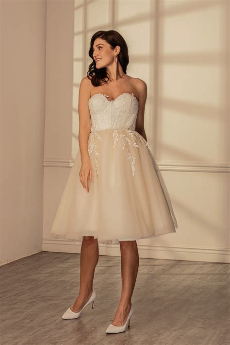 Strapless Corset Mini Wedding Dress | GWM 2411 - Gorgeous Wedding Memories
