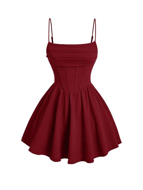 SHENHE Women's Ruched Corset Dress Spaghetti Strap Fit and Flare Flowy