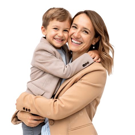 Madre Alegre Abrazando A Su Hijo Sonriente Con Elegantes Atuendos PNG