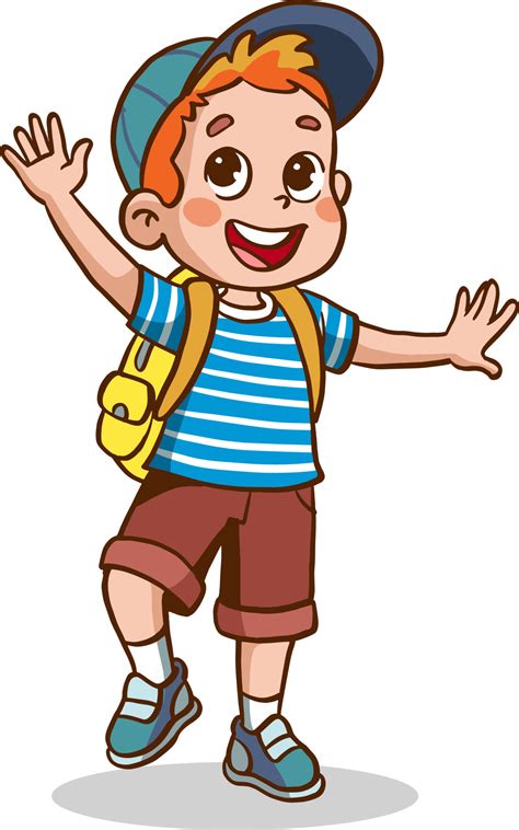 happy cute kid boy ready to go to school cartoon vector 21488919 Vector ...