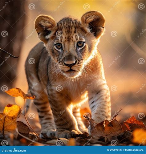 Lion Cub at the Gir Forest National Park Stock Illustration
