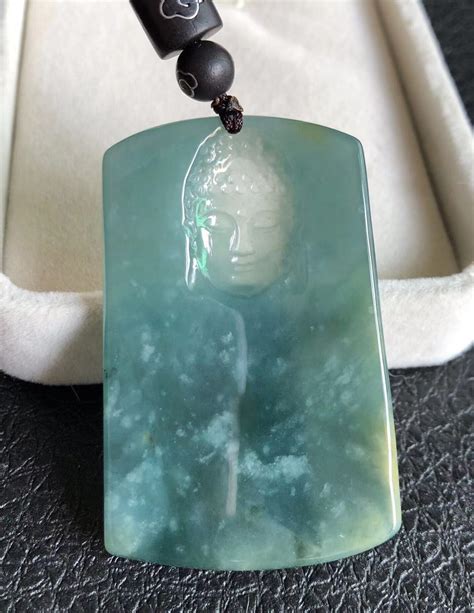 Natural Blue Jadeite Necklace Double Side Carving Blue Jadeite Pendant ...