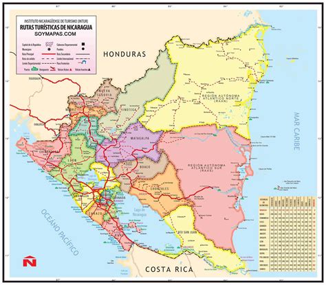 Mapa turístico de Nicaragua