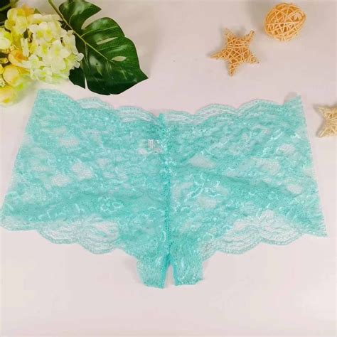 Rciityk Sky Blue Lace Boyshort Panties for Women Plus Size Crotchless