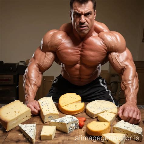 Intense Muscle Daddy Bodybuilder Feeding Cheese | AI Image Generator