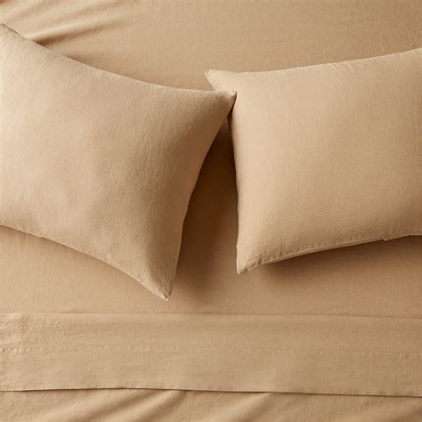 European Flax Linen Tan Queen Sheet Set | CB2