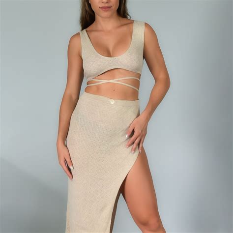 Holiday Sexy Two-piece Skirt Set, Backless Crop Top & Split Skirt
