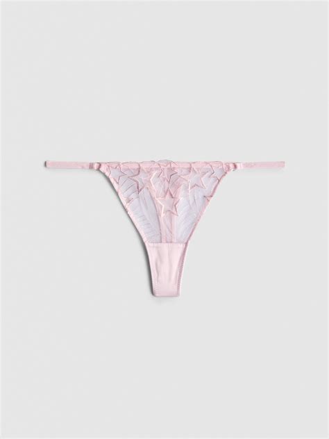 Womens Light Pink Star Embroidered Thong | Primark