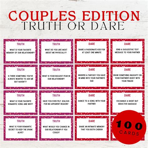 100 Couples Truth or Dare Question Cards Valentines Day Games Game for