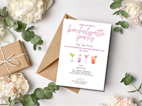 Bachelorette Party Invitation Sip Sip Hooray Editable - Etsy
