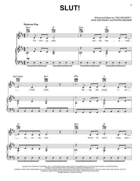Slut! (Taylor's Version) (From The Vault) by Taylor Swift Sheet Music