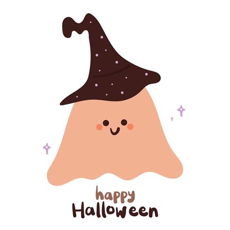 cute cartoon ghost. hand drawing lettering. halloween element sticker ...