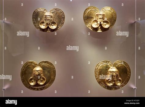 pieces of exhibition in Gold Museum or Museo del Oro, Bogota, Colombia ...