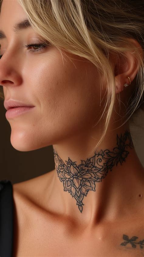 Floral Neck Tattoo Design — Elegant Mandala-Inspired Blackwork Tattoo